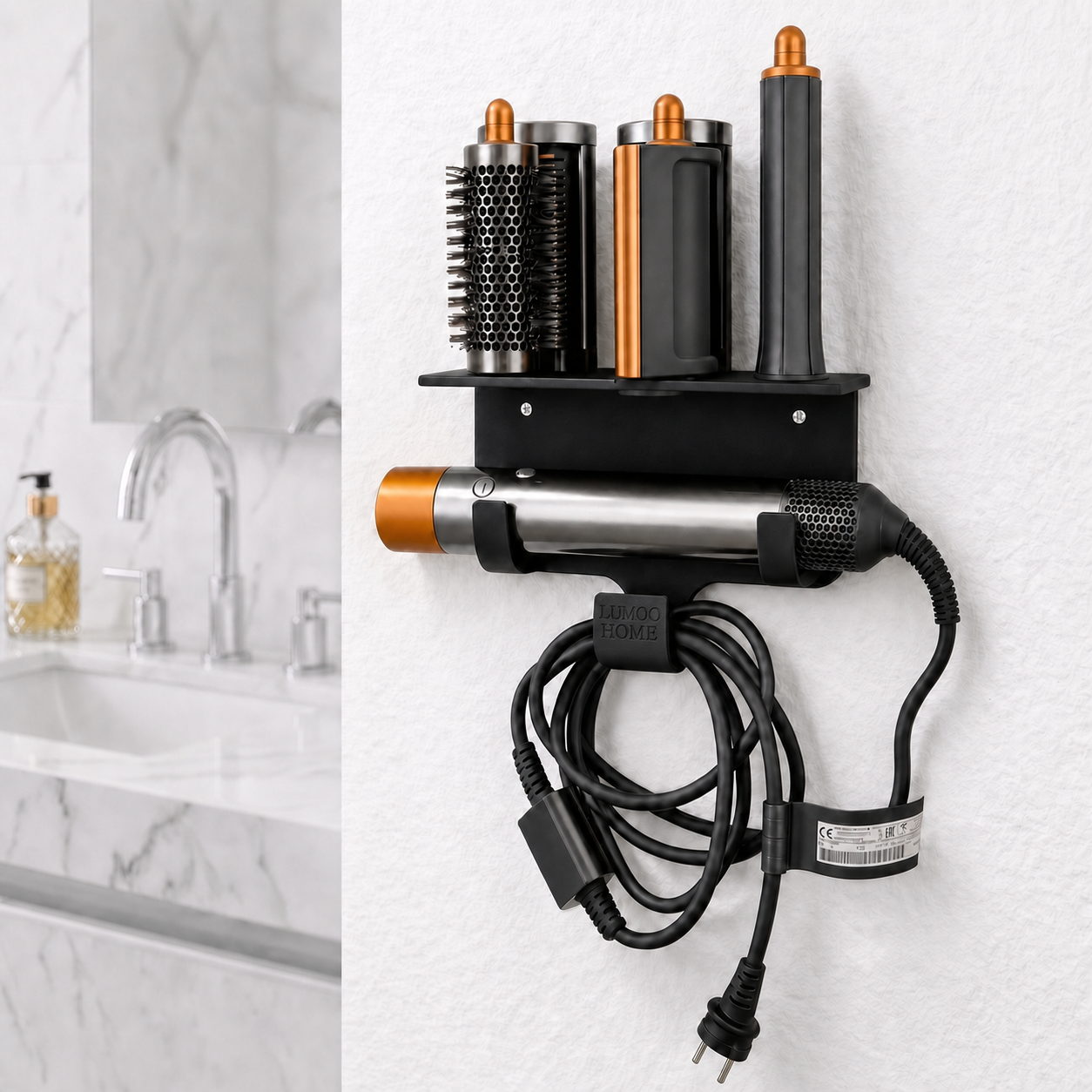 Wall mount compatible with Dyson Airwrap – LuMoo Home logo on the center hook