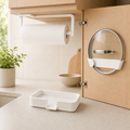 Kitchen organization bundle with paper towel holder, pot lid holder, and soap holder