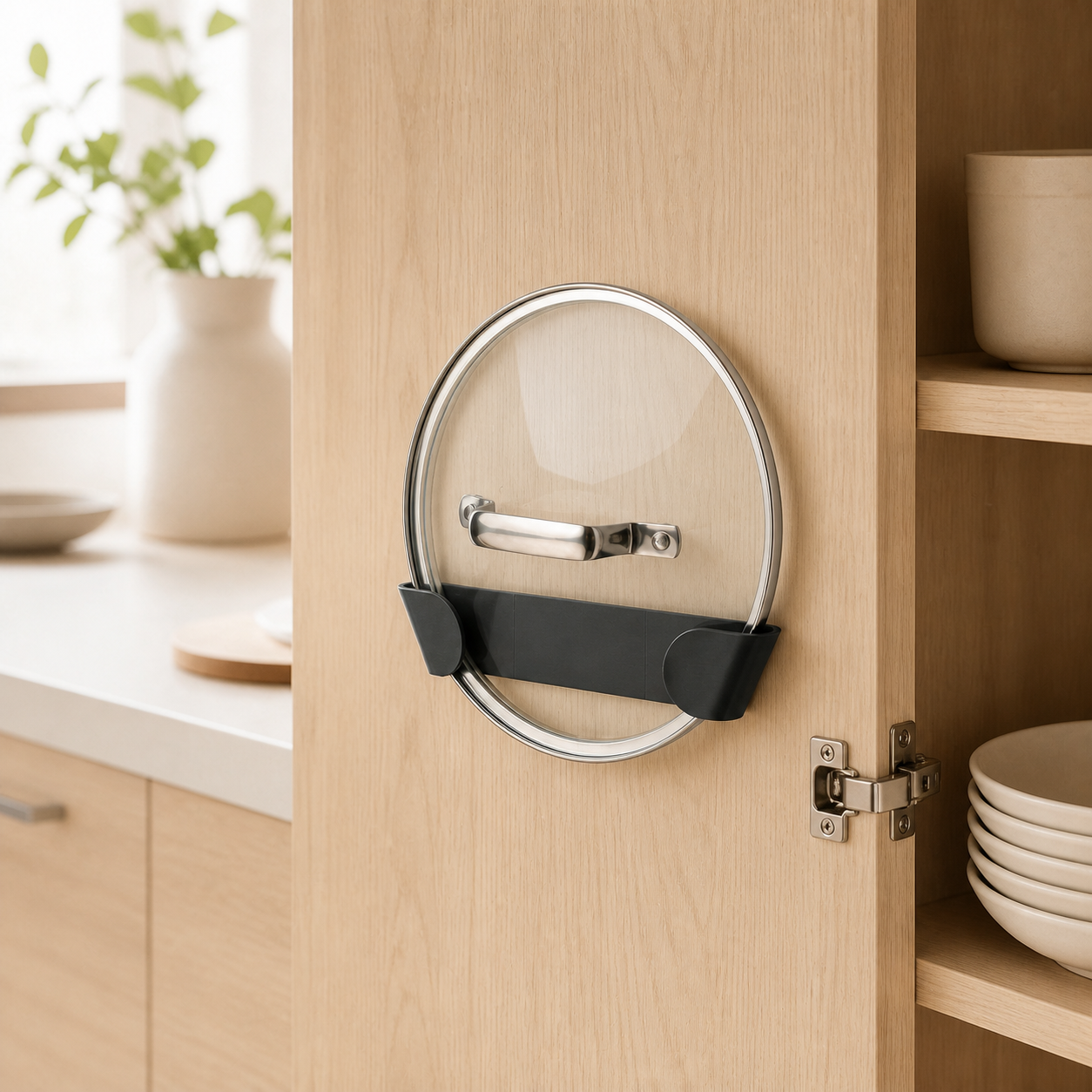 Pot lid holder for cabinet doors – Black color variant