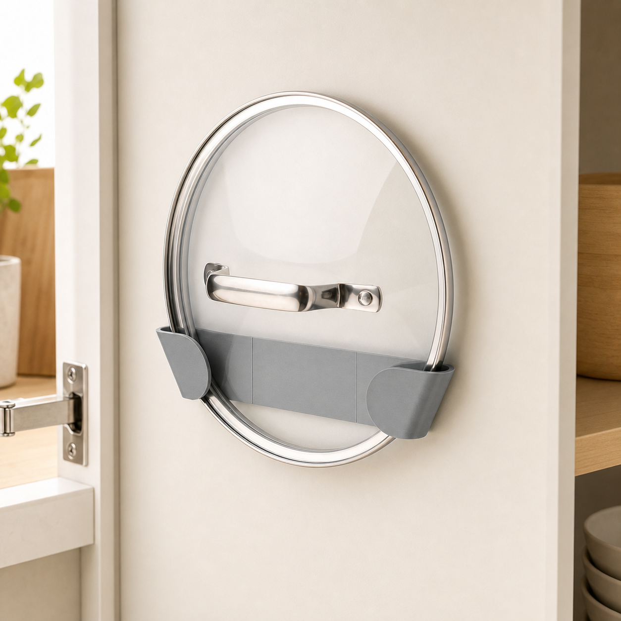 Pot lid holder for cabinet doors – Gray color variant