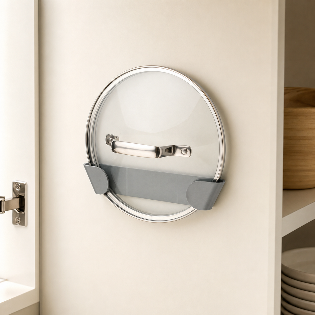 Included in the kitchen organization bundle: pot lid holder for cabinet doors