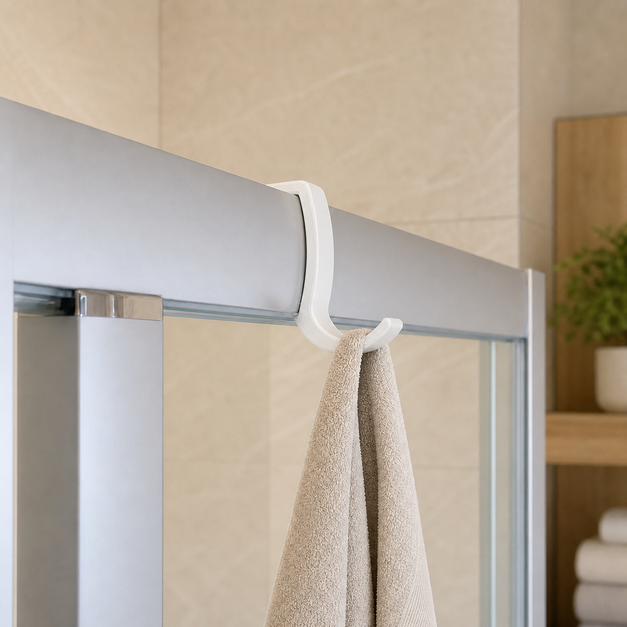 Towel hook for shower frames – White color variant