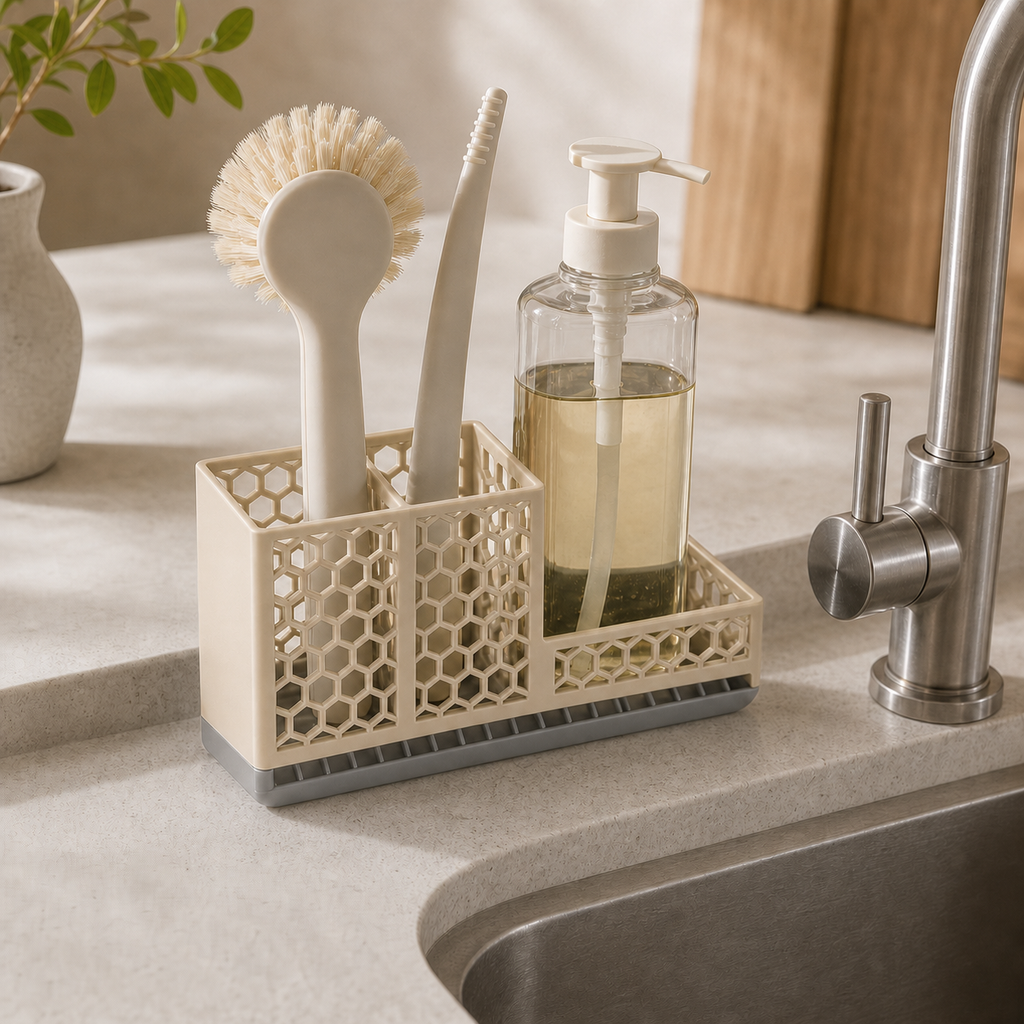 Spülbecken-Organizer – Obere Farbe Beige, Untere Farbe Grau