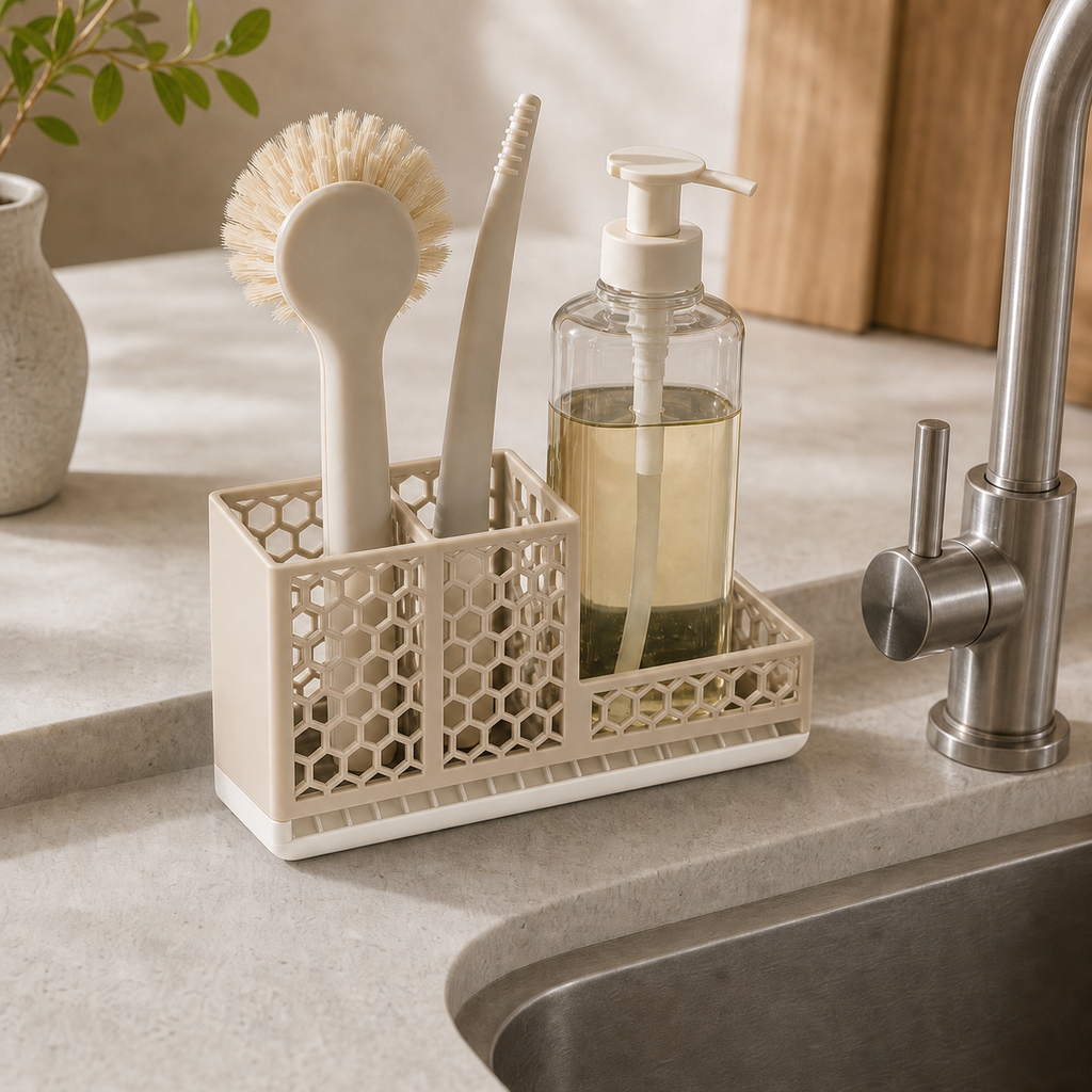 Spülbecken-Organizer – Obere Farbe Beige, Untere Farbe Weiß